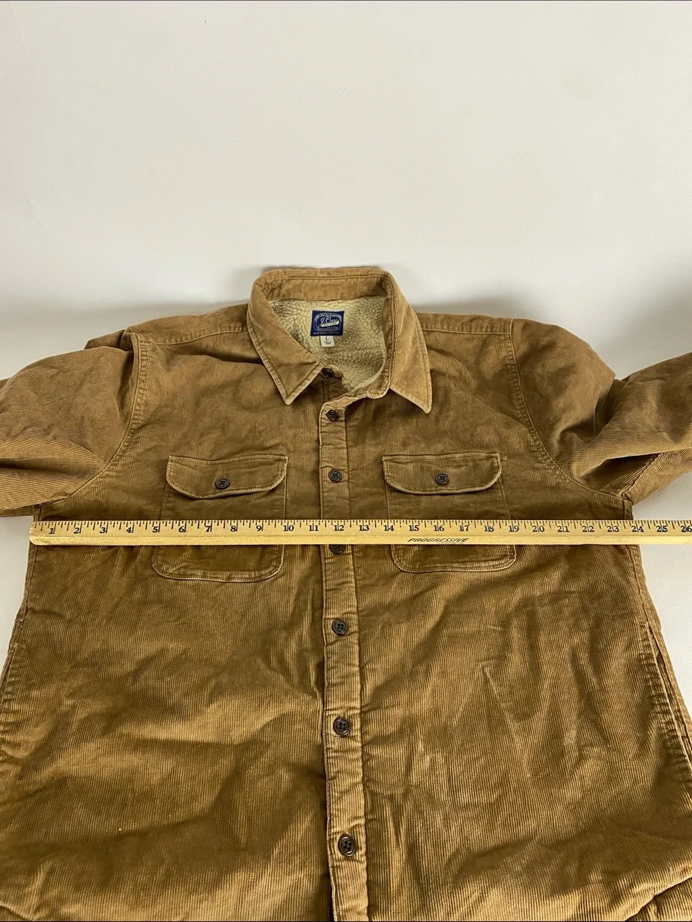 J.CREW Men's Sherpa Lined Corduroy Workshirt Jacket Size large Brown Button Up